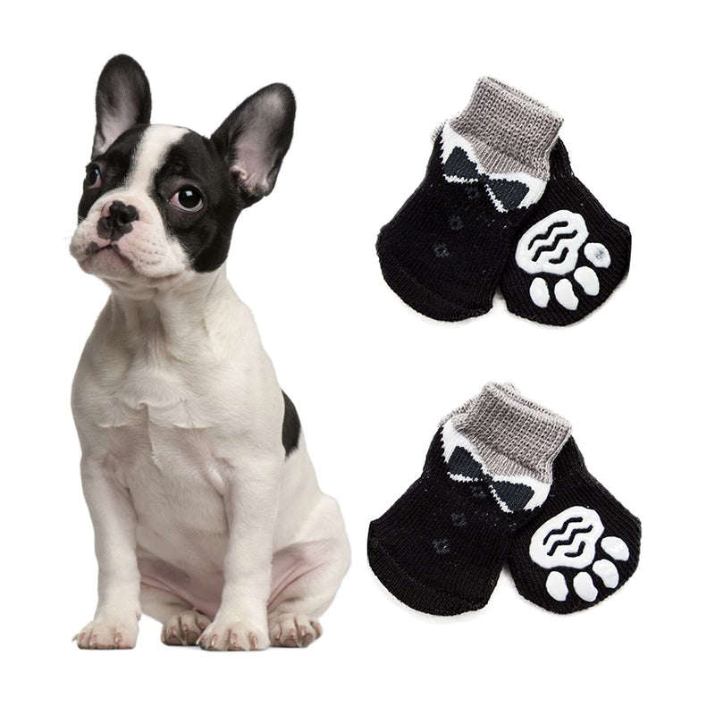 FUAMEY Anti-Slip Dog Socks,2Pairs Prevent Licking Socks for Indoor Hardwood Wear Knit Dog Socks with Grips Dog Grippy Socks S(length 2.4"） Black - PawsPlanet Australia