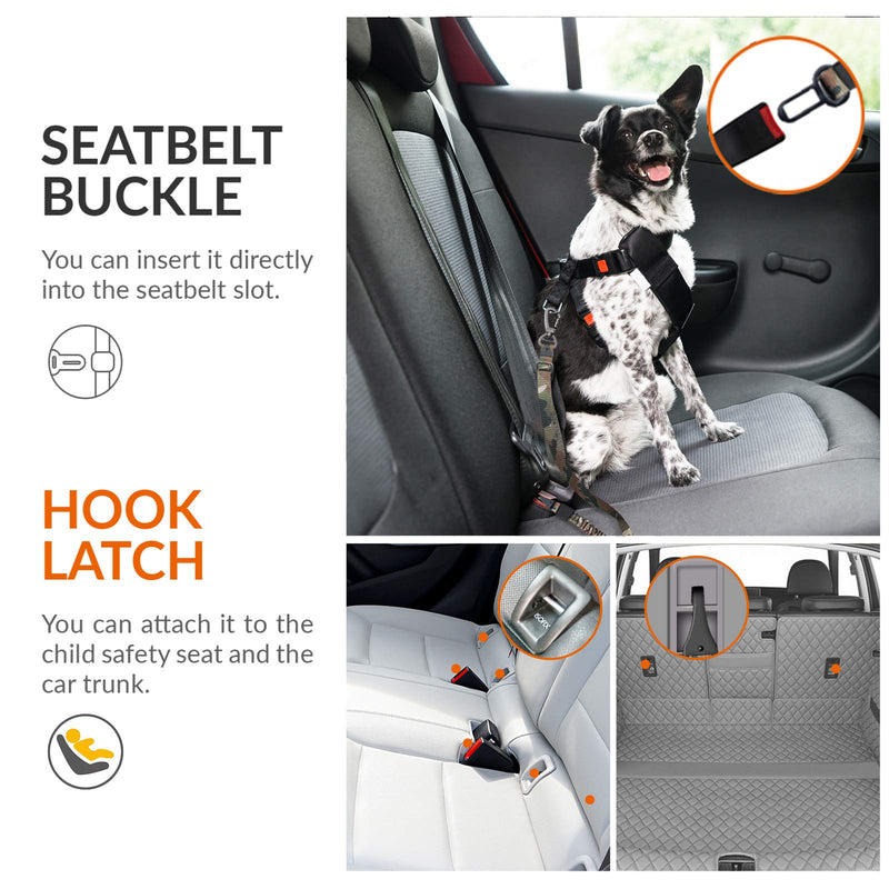 Dog Seatbelt, Updated 3-in-1Pet Car Seat Belt for Dogs, Camo Bungee Dog Car Tether with Clip Hook Latch & Buckle, Heavy Duty Dog Safety Belt Harness with Swivel Aluminum Carabiner - PawsPlanet Australia