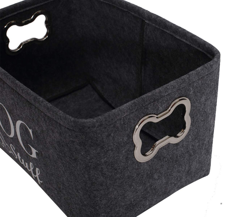 Morezi Felt puppy stuff baskets, dog toy bin storage with designed metal handle, pet organizer - Perfect for organizing pet toys, blankets, leashes, dry food and bandana - Gray - PawsPlanet Australia