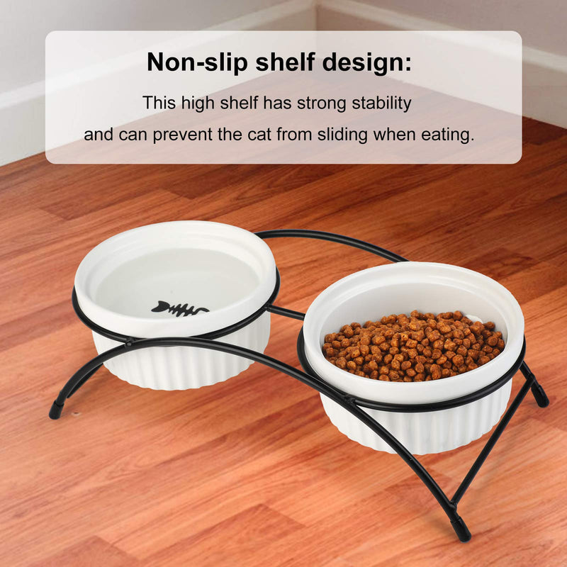 Dorakitten 2PCS Cat Bowl with Raised Stand-Detachable Ceramic Pet Bowl- Cute Fish Bone Creative Cat Water Bowl with Iron Stand-Non-Slip Ceramic Double Cat Food Bowls - PawsPlanet Australia