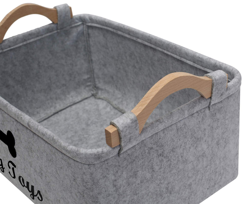 Xbopetda Fiber Soft Felt Dog Storage Basket Bin Organizer - Dog Toy Bin with Wooden Handle- Pet Supplies Storage Basket-Light Grey 38*25*18 CM Dog-light Grey - PawsPlanet Australia