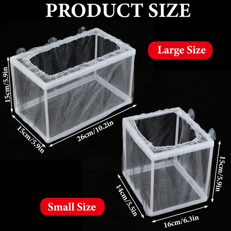 2 Pack Fish Breeding Box, 2 Pcs Fish Tank Breeder Net, Aquarium Separation Net Nylon Incubator Mesh, Fry Hatchery Incubator Mesh with 8 Suction Cup for Newborn Small Fish (Small Size, Big Size) - PawsPlanet Australia