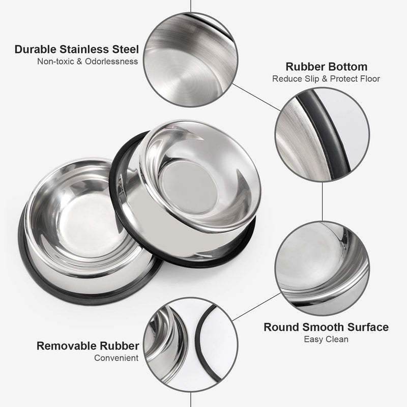 WERFORU 2 Pack Stainless Steel Dog Bowls, Puppy Cat Bowls, Stainless Steel Double Non-Slip Pet Bowls for Food and Water, Silver Small Size S A-Silver - PawsPlanet Australia