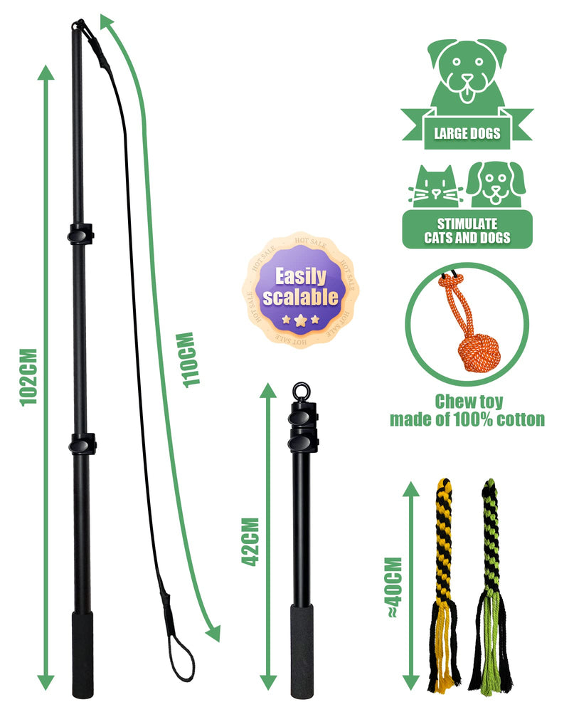 Flirt Pole Rope Dog Toy with Rope Ball and 2 Chasing Tail Chewing Braided Cotton Rope Outdoor Interactive Tug Extendable Teaser Training Wand Pet Flirt Stick for Small Medium Large Dogs - PawsPlanet Australia