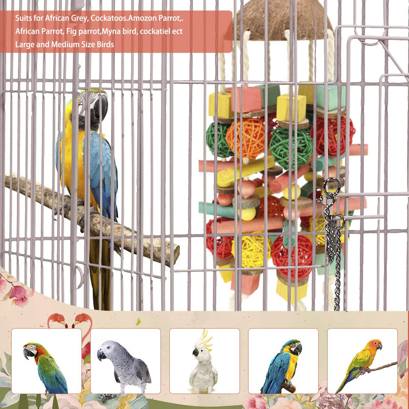 MQUPIN Large Bird Parrot Chewing Toy Strong Upgraded,Parakeet Cage Bite Toys 22 Inch Hanging Chewing Multicolored Natural Wooden Blocks Bird Chewing Toy for Large Parrot Birds African Grey Amazon… Larger-660g - PawsPlanet Australia