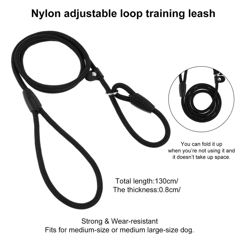 Winkwinky 4.26FT/130 CM Nylon Dog Slip Lead, Adjustable Dog Rope Leash, Durable Dog Training Leash, Soft Climbing Dog Leash for Small and Medium Dog, Red(Black) Black - PawsPlanet Australia