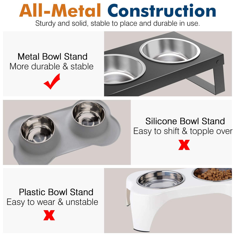 VavoPaw Elevated Dog Bowls, Dog Cat Foldable Raised Stand Feeder with Double Stainless Steel Bowls(14.5fl oz/430ml), Detachable Elevated Food & Water Dish for Cats, Puppy and Small Dogs, Black Double Bowl - PawsPlanet Australia