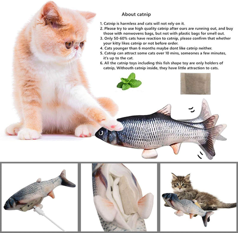 [Australia] - Bandeiman Fish Toy for Cat Realistic Plush Simulation Electric Moving Flopping Fish Fun Interactive Catnip Pets Cat Kick Chew Fish Toy blue 