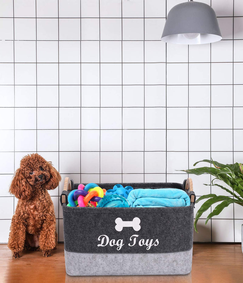 Brabtod Pet Toy and Felt Storage Bin with Handles, Organizer Storage Basket for Pet Toys, Blankets, Leashes and Food in Embroidered DOG TOYS -grey/lightgray Grey/Lightgray - PawsPlanet Australia