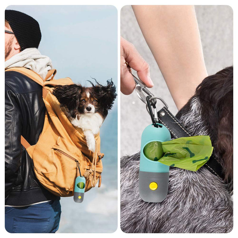 [Australia] - Poop Bag Holder for Leash with Built-in LED Flashlight and 4 Rolls of 12.6"x8.8" Extra-Thick Leak-Proof Biodegradable Dog Poop Bags for Dog Walking Outdoor Day and Night (60 Bags) 