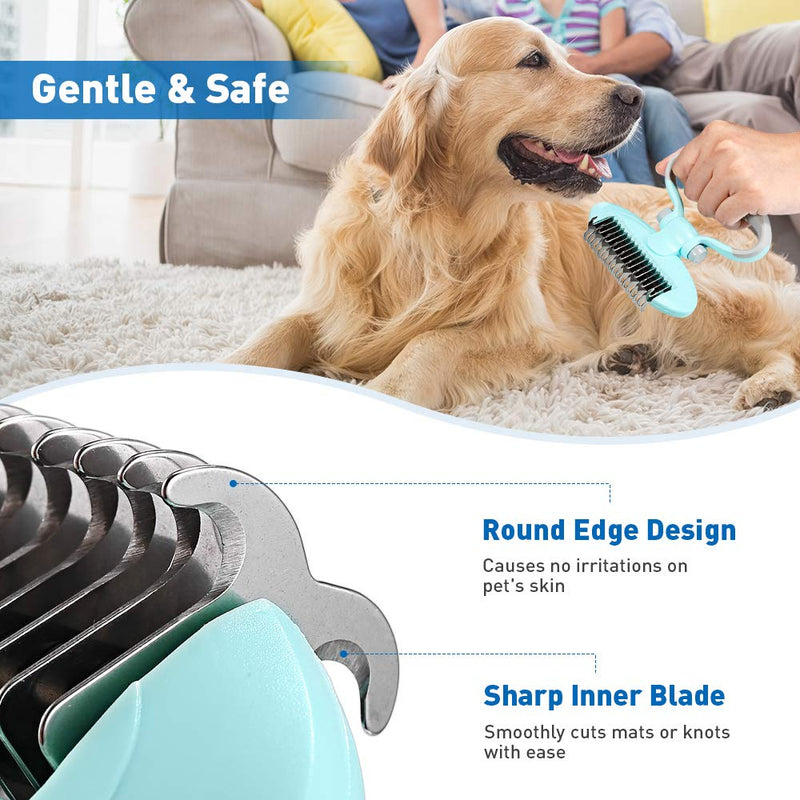 [Australia] - Dog Dematting Comb, Pet Grooming Tool Deshedding Brush Double-Sided Teeth Blade Undercoat Rake with Adjustable Handle, for Removing Undercoat Knots Mats and Tangles, for Long Short Curly Silky Hair 