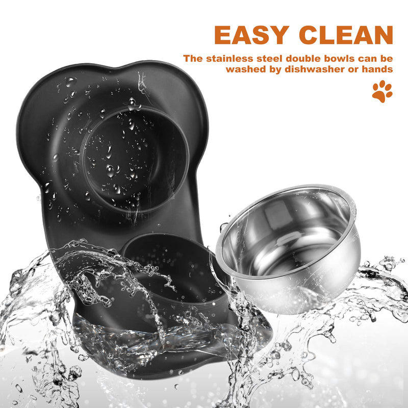 Bonve Pet 2 x 400ML Dog Bowls with Non slip Silicone Mat, Stainless Steel Double Bowls Set for Cats Puppy Small Medium Dogs Food and Water Feeding - PawsPlanet Australia