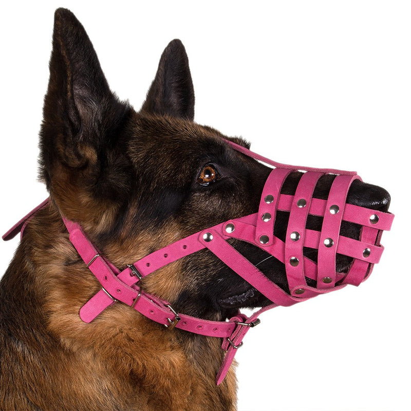 [Australia] - CollarDirect Leather Dog Muzzle German Shepherd Dalmatian Doberman Setter Basket Medium Large Breeds Pink Gray L 