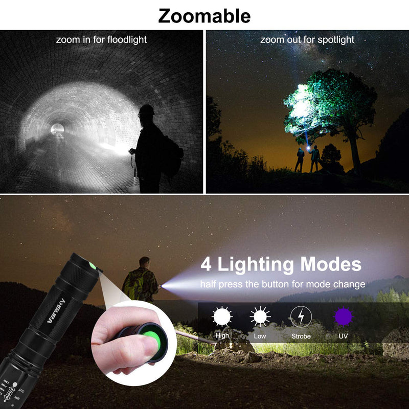 [Australia] - UV Flashlight Black Light Tactical Flashlight, Vansky 2 in 1 Handheld Flashlight LED Flashlight for Camping,Reading, Mini Blacklight Urine Detector for Cats,Pet Stains,Bed Bugs,Scorpions 