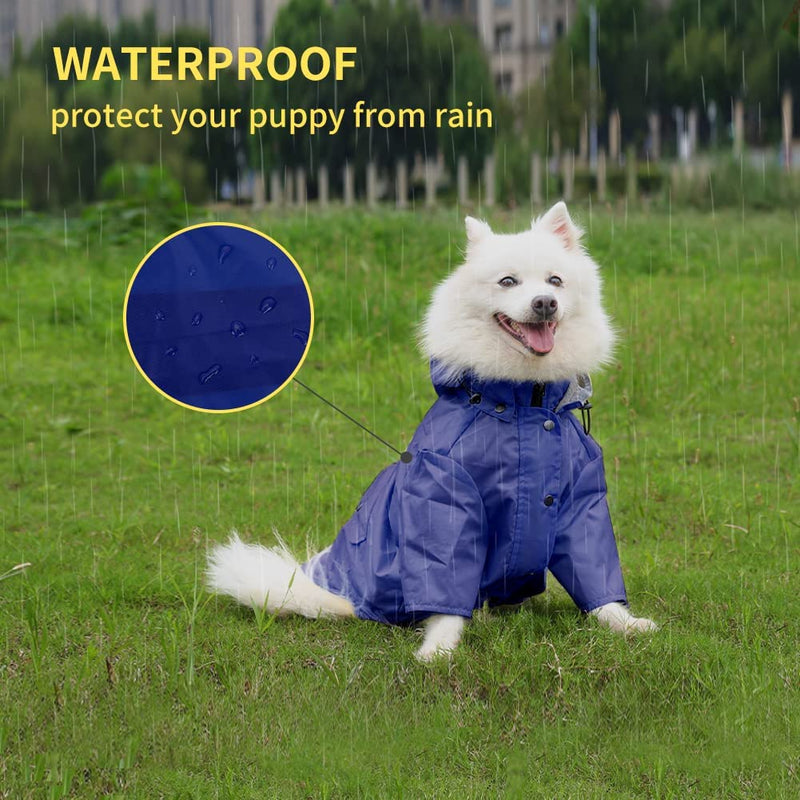 Dogs Raincoats waterproof, Stylish Premium Dogs Waterproof Coat with Legs, Dog Coats Waterproof with Zipper, Dogs Raincoats, Adjustable Drawstring, Removable Hood, Warm Waterproof Dog Coat - Blue XS - PawsPlanet Australia