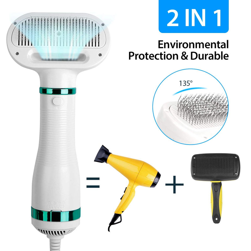 Upgraded Pet Hair Dryer, 2-in-1 Dog Blow Dryer with Slicker Brush, 3 Heat Settings, One-Button Hair Removal, Professional Portable Dog Hair Grooming Dryer, for Medium and Small Dogs and Cats - PawsPlanet Australia
