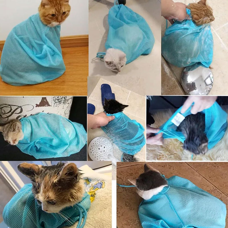 SSRDFU Cat Shower Bag - 1 pcs Adjustable Cat Wash Bag, Multifunctional Cat Restraint Bag Prevent Scratching Biting Mesh Bag for Cats for Bathing, Cleaning Ears and Claw Care - PawsPlanet Australia