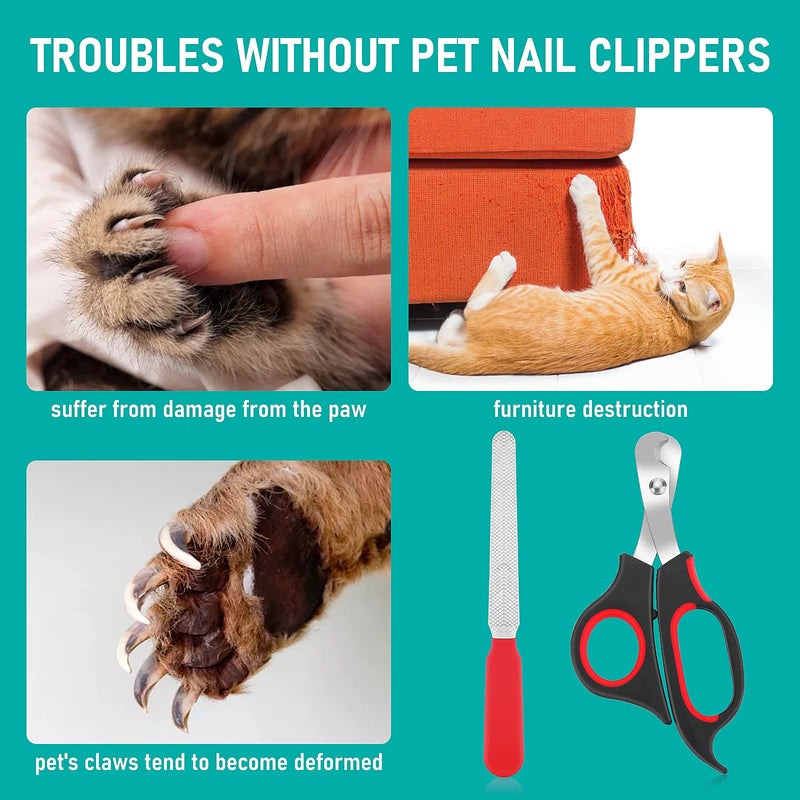 Cobee Cat Claw Clippers, Professional Claw Clippers + Pet Nail File for Kittens, Stainless Steel Cat Claw Clippers, Scissor Trimmer Set for Small Animals, Puppies, Hamsters, Birds (Black+Red) - PawsPlanet Australia