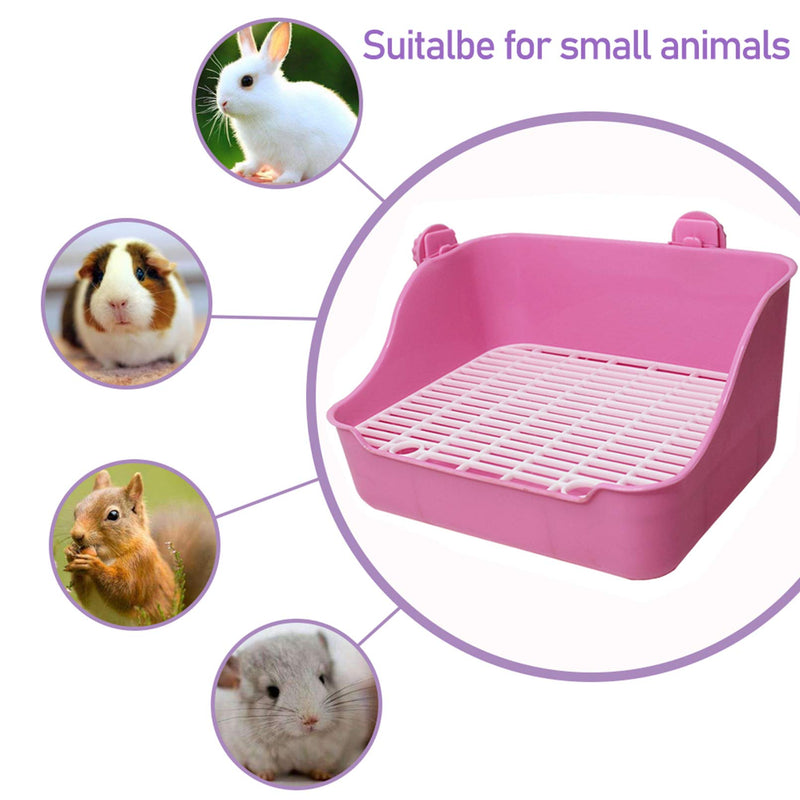 kathson Small Animal Litter Cage Potty Trainer Corner Litter Bedding Box Pet Pan Toilet Ideal for Rabbit, Bunny, Chinchilla, Ferret, Guinea Pig, Hamster(Pink) - PawsPlanet Australia