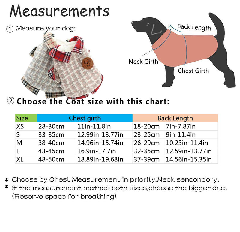 Tineer Winter Warm Small Dog Jacket Coats, Soft Fleece Pet Puppy Plaid Cotton Clothing for Small Dogs Cats, Cute Sweater Shirt for Chihuahua Yorkshire Terrier Poodles (XL Chest:48-50cm, Red) XL Chest:48-50cm - PawsPlanet Australia