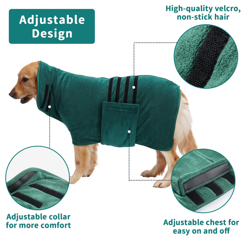 PETTOM Dog Bathrobe Microfiber Bath Accessories Bath Towel Quick Drying Dog Bathrobe for Small Medium and Large Dogs (XL, Green) XL - PawsPlanet Australia