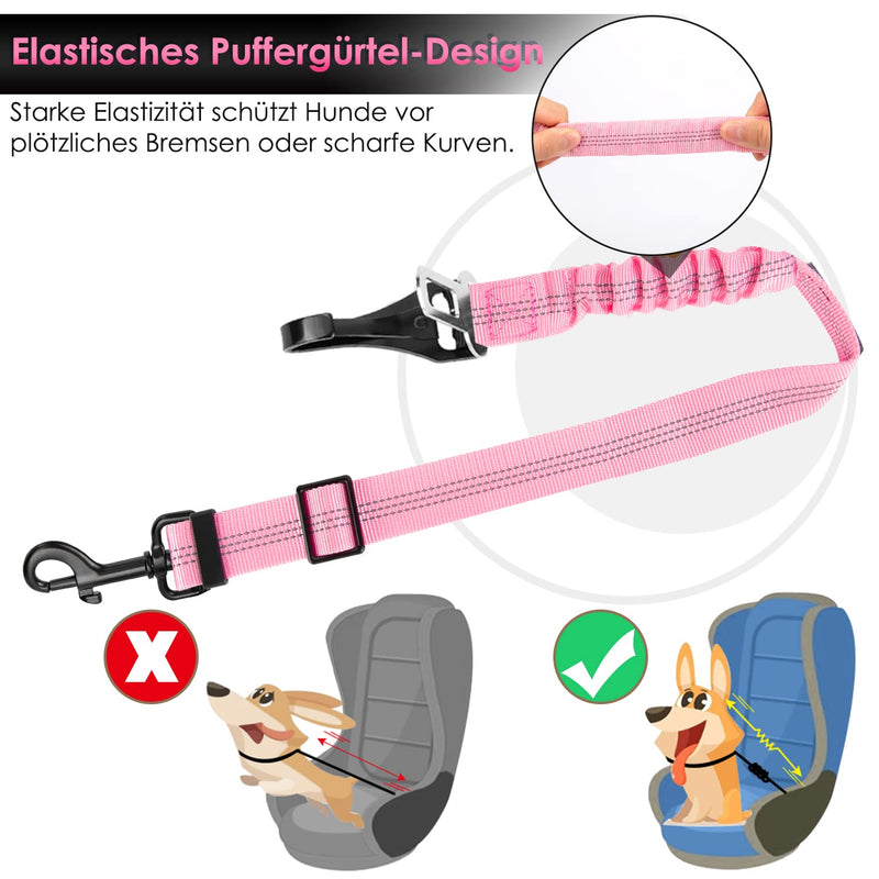 Eyein dog seat belt, 3 in 1 seat belt dog car with reflective elastic nylon bungee, dog seat belt for all dog breeds and car seats trunk, 90 cm (pink) 90 cm (62-90 cm) pink - PawsPlanet Australia