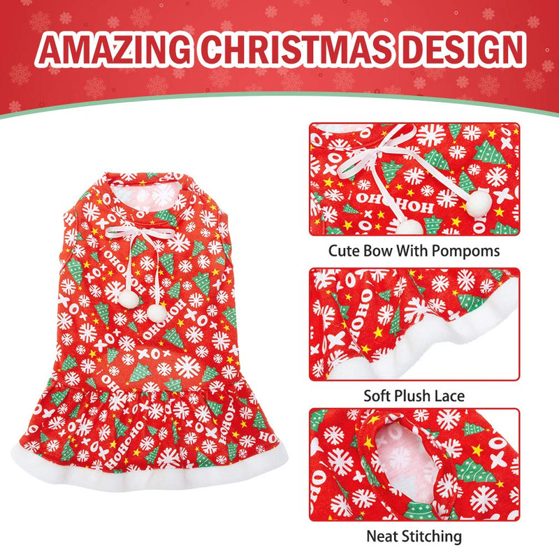 [Australia] - PUPTECK Christmas Dog Dress with Bowtie - Cute Dog Plush Ruffle Dresses Pet Clothes - Red Party Birthday Apparel for Small Medium Dogs Cats 