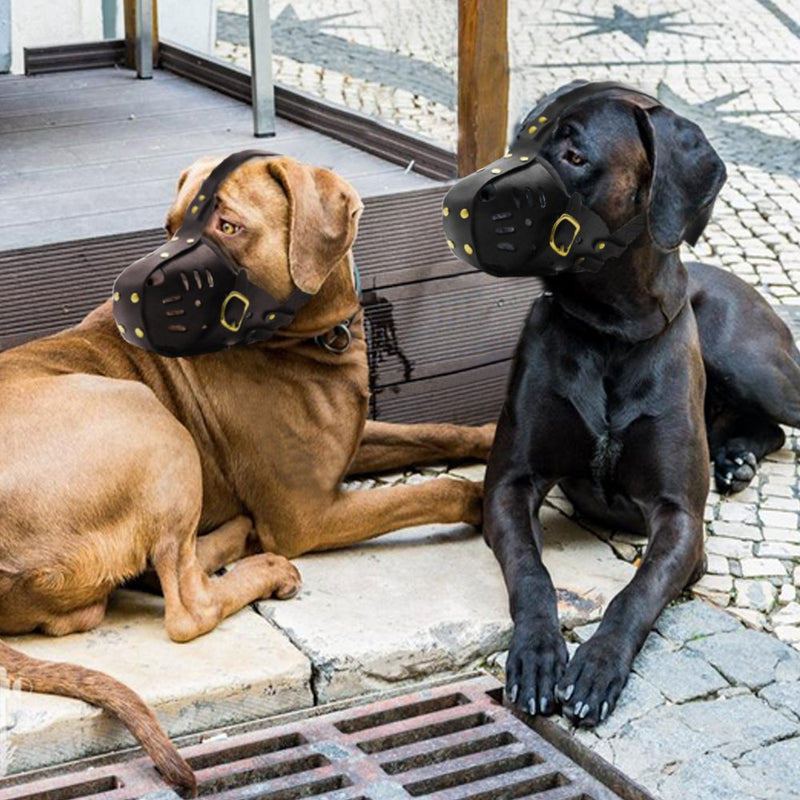 [Australia] - PET ARTIST Genuine Leather Dog Muzzle Adjustable for Medium and Big Dog Black 