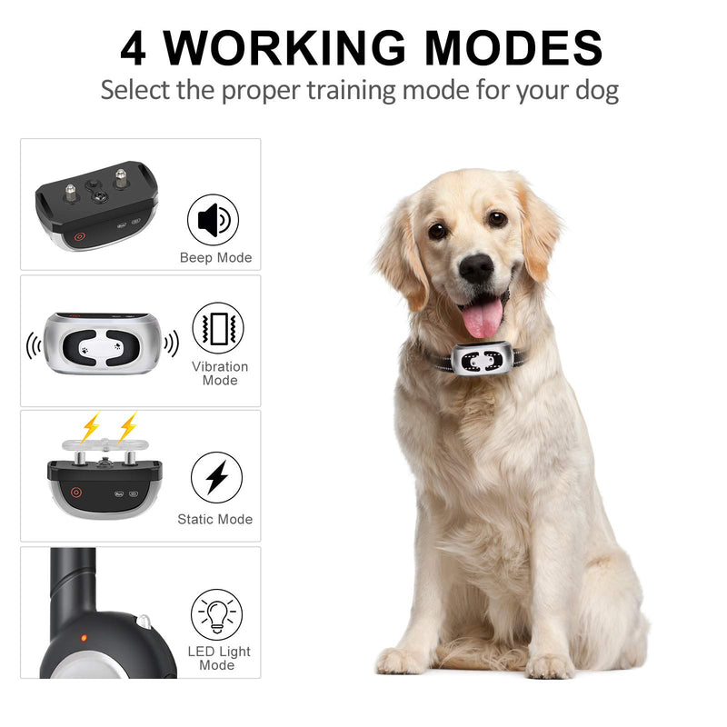 Dog Training Collar, Dog Shock Collar with Remote, Rechargeable Rainproof 1500Ft Remote Range, Shock Collar for Dogs 4 Working Modes, Beep Vibration Shock and Light, Adjustable - PawsPlanet Australia