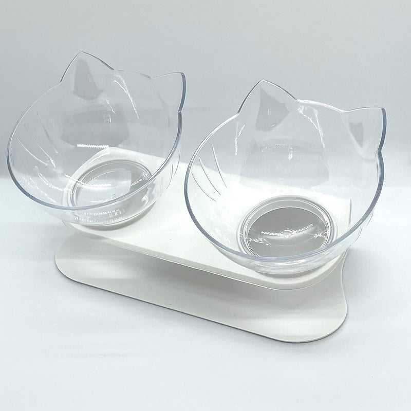 Cat Bowls, Cat Food Bowls. Best for Cats and Small Dogs. White Plastic Stand and Clear Plastic Bowls. - PawsPlanet Australia