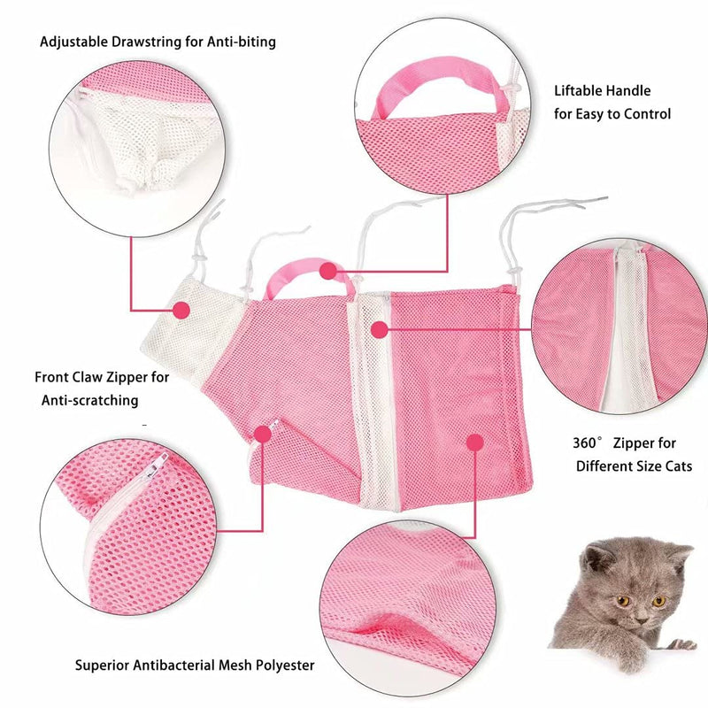 U/C Cat Bathing Bag, Cat Shower Net Bag, Cat Cleaning Shower Bag- Adjustable Anti-Bite and Anti-Scratch Restraint Cat Grooming Bag for Bathing, Nail Trimming, Ears Clean, Keep Pet Calm PIink - PawsPlanet Australia