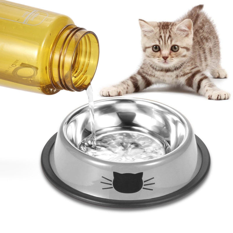 [Australia] - Comsmart Stainless Steel Pet Cat Bowl Kitten Puppy Dish Bowl with Cute Cats Painted Non-Skid for Small Dogs Cats Animals (2 Pack) Grey/Grey 