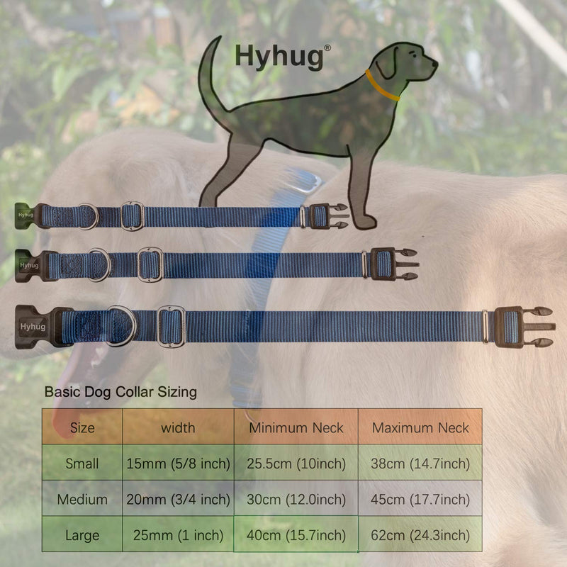 Hyhug designs Classic Basic Dog Collars, Plain Nylon, Secure Quick Buckles, Remove, and Can Hang Dog ID Tags (Small, Classic Blue) Small - PawsPlanet Australia