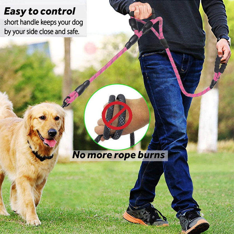 [Australia] - JSXD Dog Leash,5 FT Heavy Duty Double Handle Dog Leash with Comfortable Padded and Reflective,Rope Dog Leashes for Small,Medium,Large Dogs Rope Leash Rope-Pink 