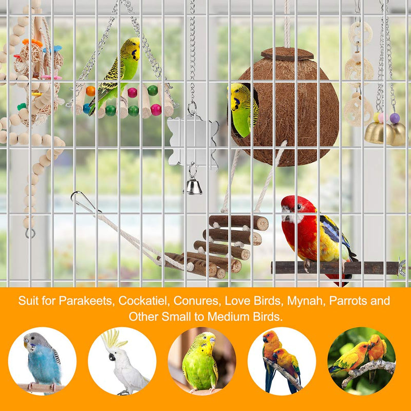 Toys for Bird Parakeet Toy Bird Perch Bird Cage Hammock Coconut Hideaway with Ladder Hanging Bell Swing Chewing Hanging Toy for Parakeet,Conure,Cockatiel,Love Birds,Parrots - PawsPlanet Australia
