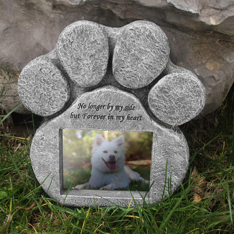 EXPAWLORER Pet Paw Memorial Stone with a Photo Frame and Sympathy Poem, Pet Loss Gigts in Garden Backyard Marker Grave Tombstone for Dogs Cats - PawsPlanet Australia