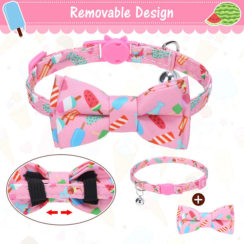 SCENEREAL 2PACK Breakaway Cat Collar with Bow-tie and Bells Summer Pattern Cute Kitten Collar Set Quickly Release for Kitty Ice-Cream - PawsPlanet Australia