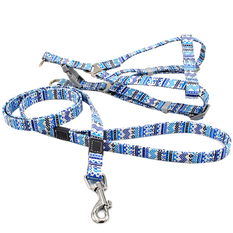 PETPUBGNZS No Pull Dog Harness and Leash Set Soft Adjustable Basic Puppy Dog Chest Vest Halter Harnesses for Small Medium Large Breeds Dogs Cats Outdoor Easy Walking Pet Harness blue Striped - PawsPlanet Australia