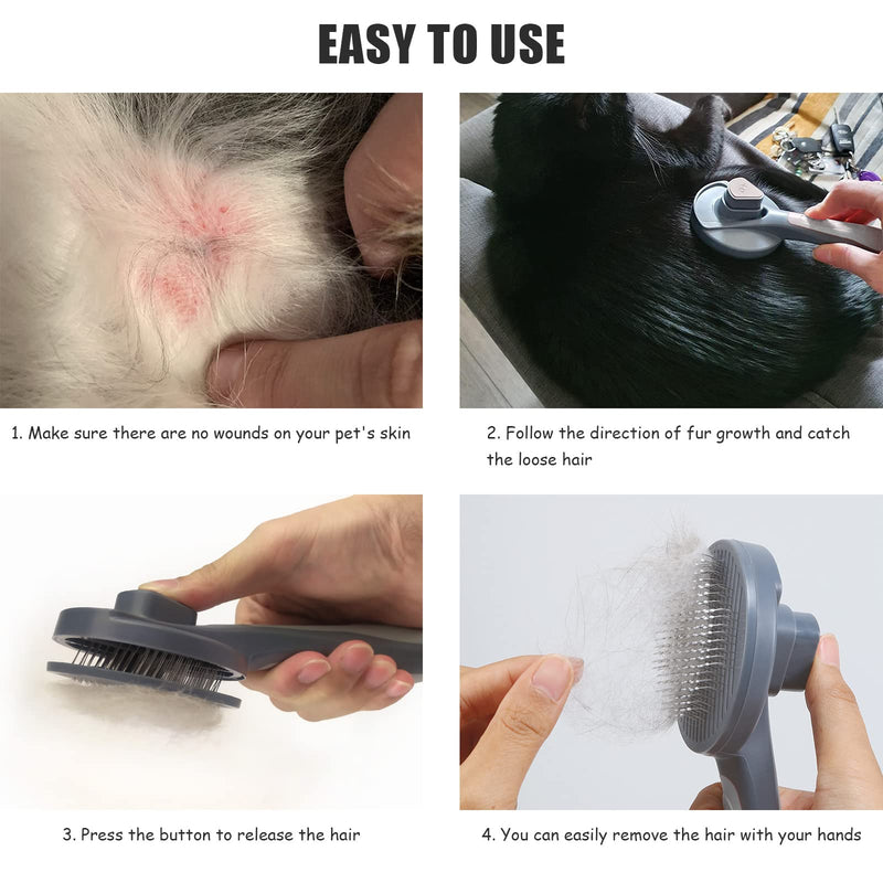 PETDOM Cat Brush Self Cleaning - Slicker Brush for Gently Removes Dead Undercoat and Loose Hair - Pet Grooming Comb Suitable for Short Medium Haired Dogs Cats - PawsPlanet Australia