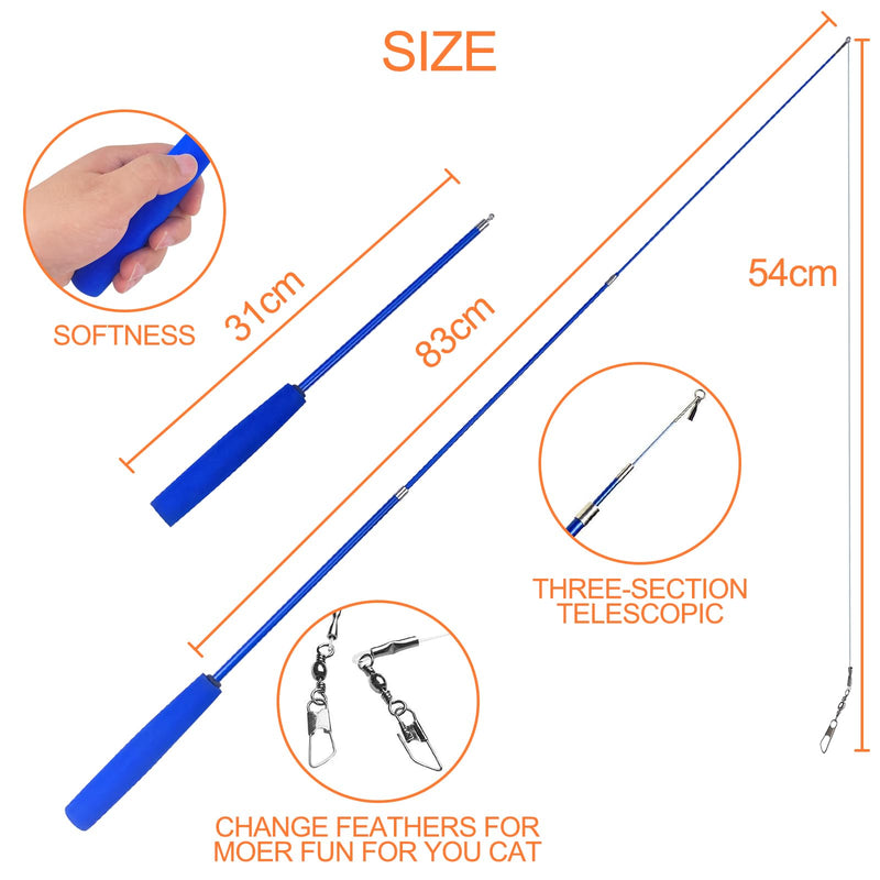 Fousenuk Cat Fishing Rod Stable with Feathers, Pack of 12 Cat Toys Intelligence, Cat Toy, the Cat Fishing Rod Is 31cm Long Can Be Extended to 83cm, Feather Toy for Employment - PawsPlanet Australia