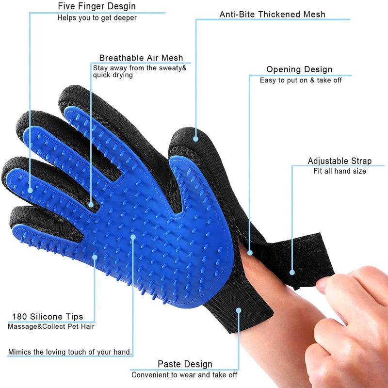 Pet Grooming Gloves Dog Deshedding Glove Efficient Cat Glove Brush Pet Hair Remover Mitt Glove with Enhanced Five Finger Design for Dog & Cat Pet (1Pair) - PawsPlanet Australia