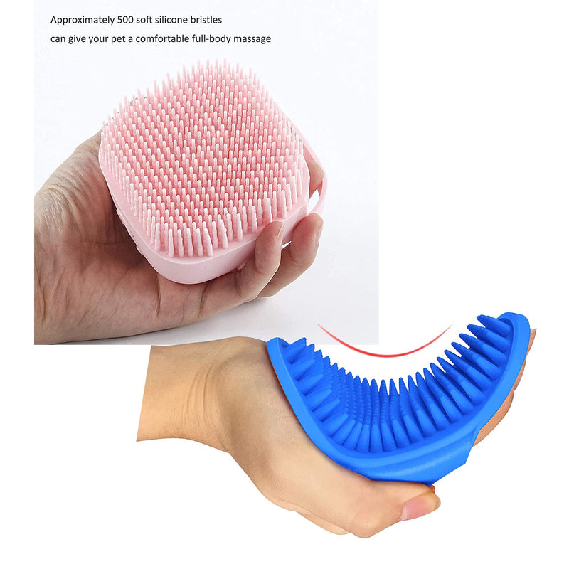 2 PCS Pet Bath Massage Brush Soft Silicone Pet Massage,Suitable for Short Long Haired Dogs and Cats,Extra Shampoo Dispenser(Pink) - PawsPlanet Australia