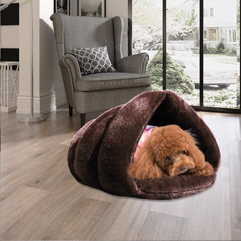 [Australia] - Mojonnie Soft Fleece Self-Warming Cat Bed Warm Sleeping Bed for Cats Winter Pets Puppy Indoor Pet Triangle Nest Brown 