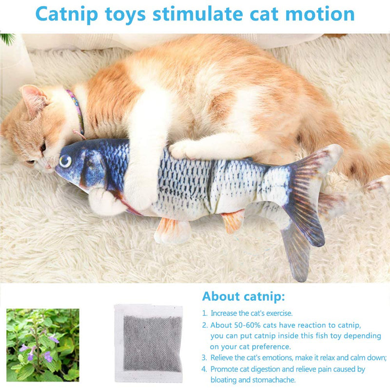 Electric Floppy Fish Cat Toy, Moving Cat Kicker Fish Toy, 11" Interactive Cat Toy for Indoor Cats, Plush Realistic Flopping Fish, Wiggle Fish Catnip Toys, Motion Sensor Kitten Toy for Kitty Exercise Dark Grey - PawsPlanet Australia