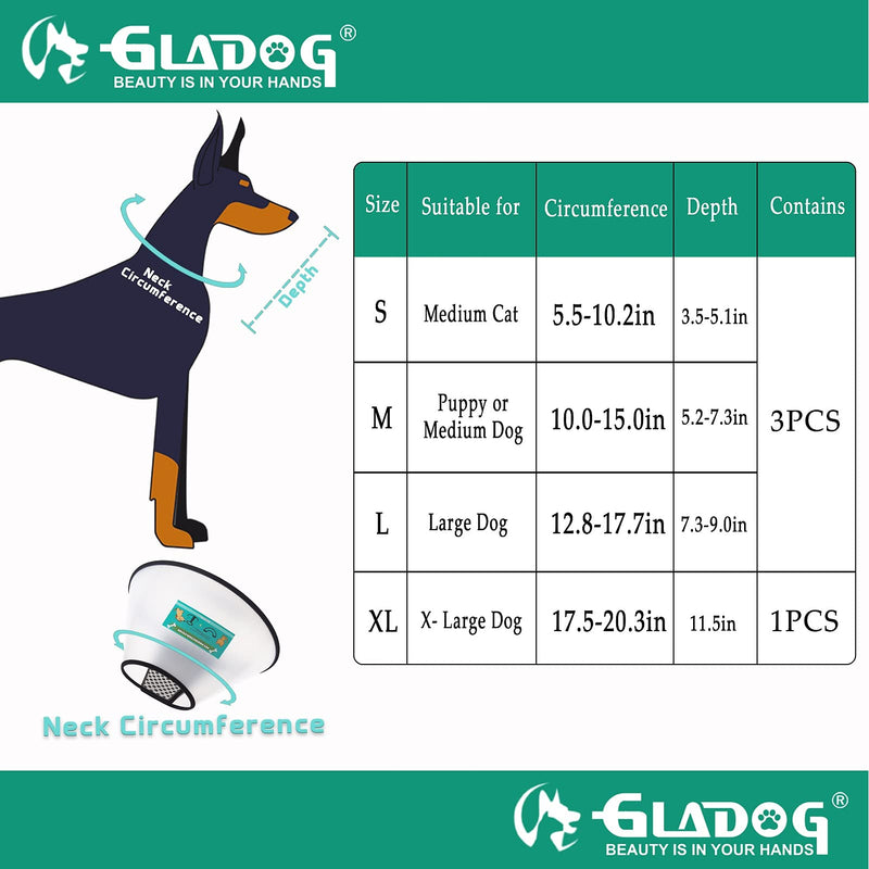 GLADOG Soft Dog Cone Collar, 3 PCS (for Exact Size) Flexible Plastic Cone for Dogs After Surgery, Dog Recovery Collar, Adjustable E-Collar for Large/Medium/Small Dogs Cat, Comfy Elizabethan Collar S（Medium Cat） - PawsPlanet Australia