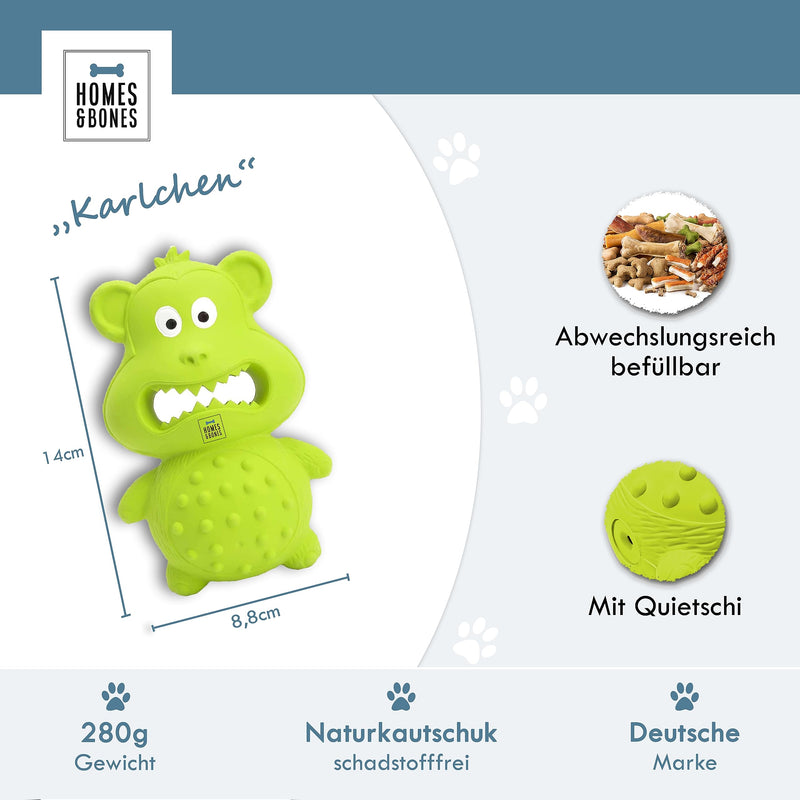 Homes&Bones Karlchen fillable dog toy made of natural rubber for dog activity as a food ball, throwing toy and intelligence toy for medium to large dogs, green - PawsPlanet Australia