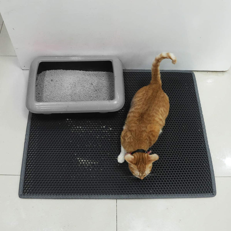 Waretary Cat Litter Mat 36"x 30", Kitty Pretty Litter Box Trapping Mat, Extra Large XL Honeycomb Double Scatter Control Layer Mat, Urine & Waterproof, Washable, Easy Clean, Phthalate Free (Black) Black 36"x 30" - PawsPlanet Australia