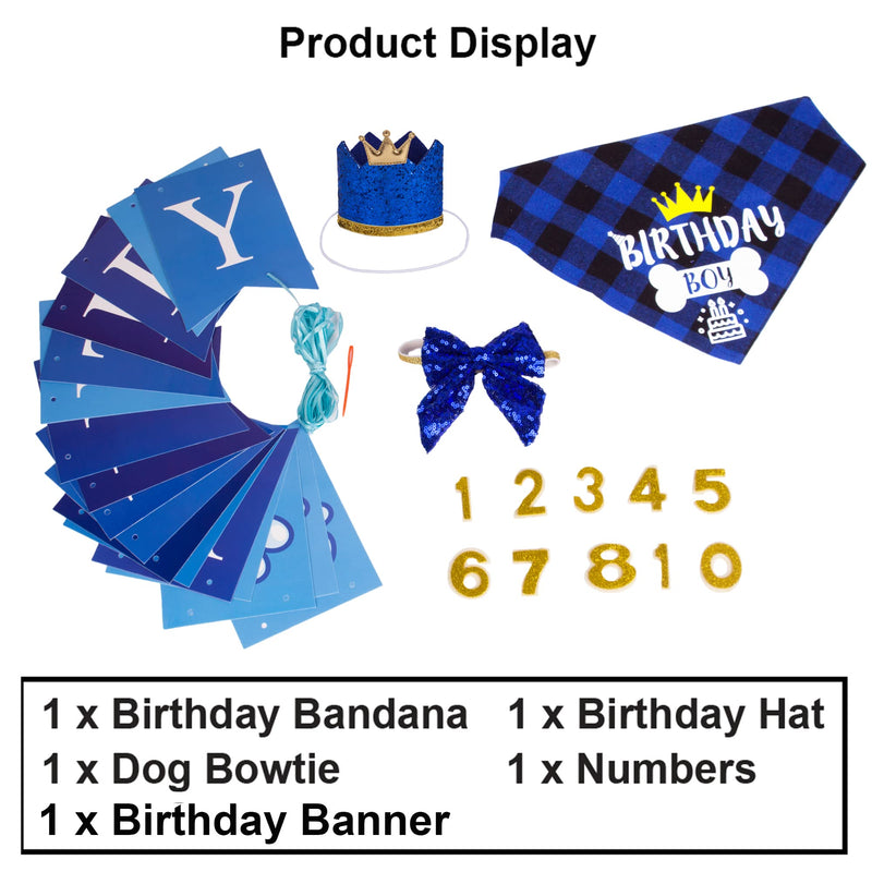 Dog Birthday Hat Bandana - Dog Birthday Party Supplies Birthday Dog Hat with Numbers Dog Scarf Bow and Happy Birthday Banner Set - PawsPlanet Australia