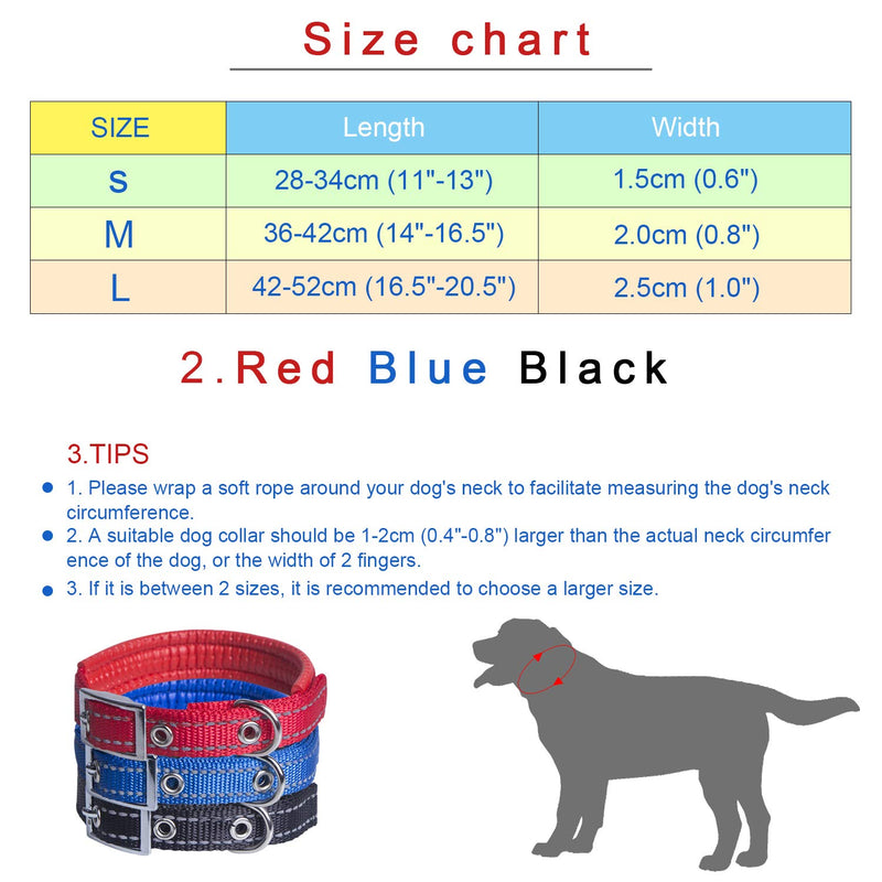 Hywean 3pcs Adjustable Reflective Dog Collars Padded Soft Cosy Breathable Collar for Small Medium Large Dog - PawsPlanet Australia