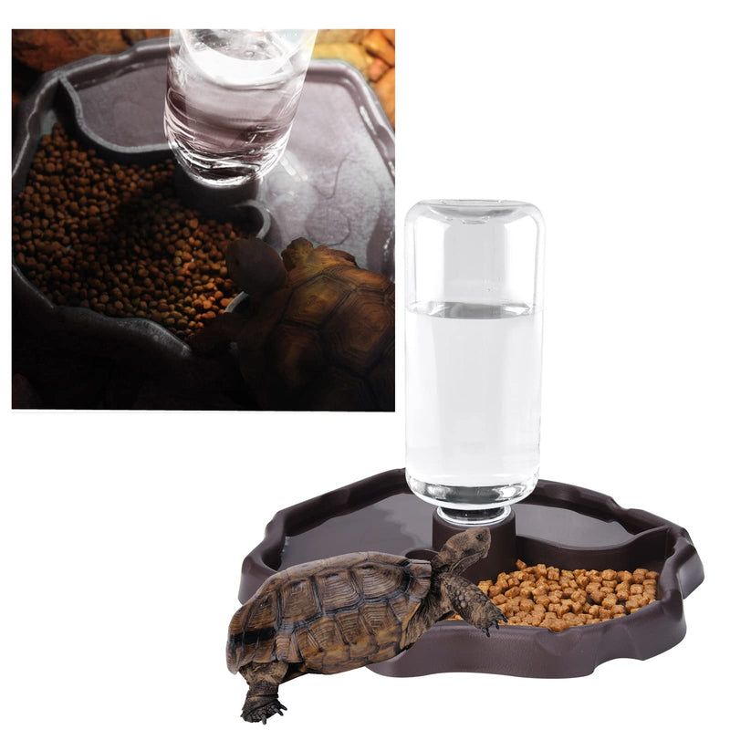 Furpaw Reptile Water Dish Tortoise Water Bowl, 2 in 1 Feeding Food and Water Bowl Automatic Feed Dispenser for Tortoise Spider Lizard Gecko - Brown - PawsPlanet Australia